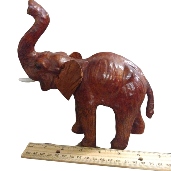 Vintage Leather Wrapped Elephant Statue Brown BoHo Unique African Home Decor - Picture 7 of 7